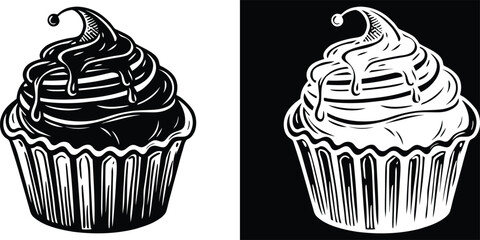 Delicious cupcake duo, perfect for menu designs, bakery ads, or sweet treat promotions, simple and elegant