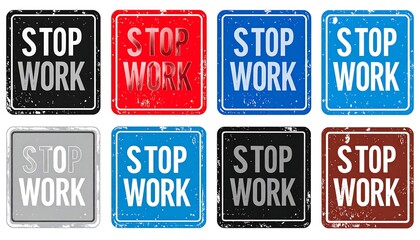 Set of square stop work signs in various colors