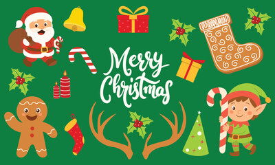 Festive Christmas Collection with Santa, Elf, and Holiday Decorations