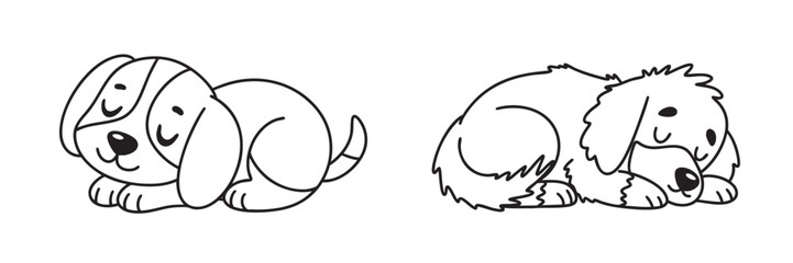Outline Sleeping dogs Doodle illustration. Hand Drawn Vector Art