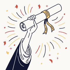 Hand holding diploma scroll with confetti graduation