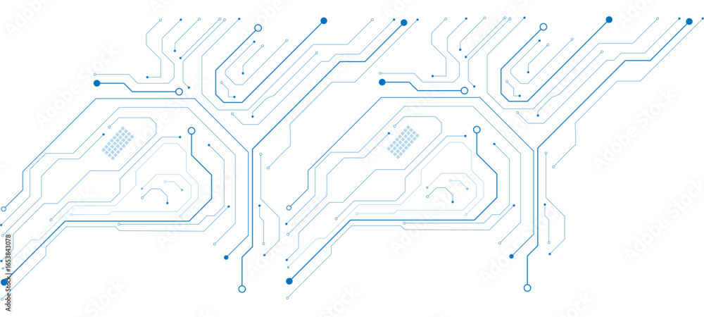 Poster abstract digital background with circuit line elements in technology blue