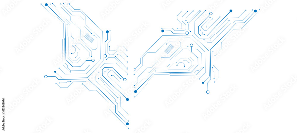 Poster abstract digital background with circuit line elements in technology blue
