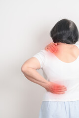 Elderly woman having back body ache for concepts of Back Muscle Strain, Piriformis Syndrome, Low...
