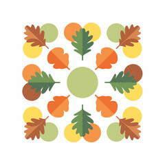Fototapeta premium Colorful Autumnal Leaves and Circles Arranged in a Decorative Pattern