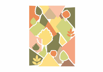 Abstract Geometric Composition of Colorful Leaves and Shapes