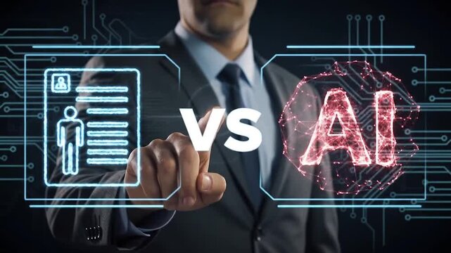 businessman pushing a virtual button on touch screen