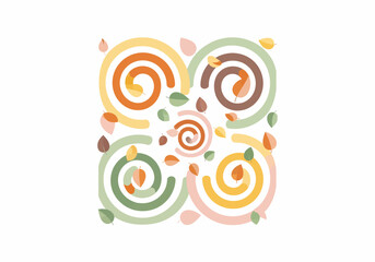 Abstract Autumnal Design with Intertwined Spirals and Leaves