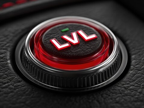 Illuminated red button with "LVL" inscription