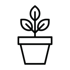 Plant pot vector illustration, Minimalist line art icon
