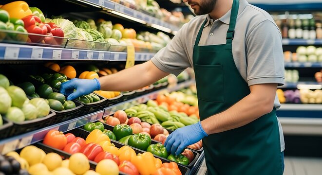 Grocer Arranging Fresh Produce - Powered by Adobe