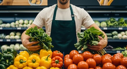 Grocer Holding Fresh Produce in Store
