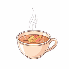 Steaming Cup with Autumn Leaf: Warm Beverage Illustration