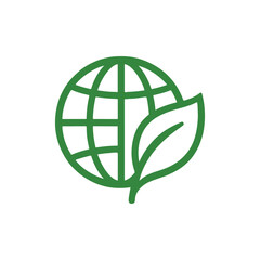 Worldwide Environmental Sustainability and Eco-Friendly Planet Earth Leaf Outline Icon
