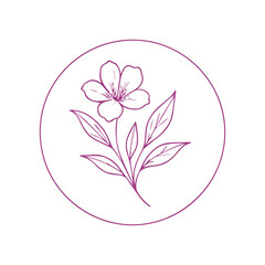 Minimalist Purple Flower Sketch Inside Circle Botanical Outline Design