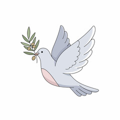 Cartoon Dove in Flight Carrying Olive Branch, Symbol of Peace