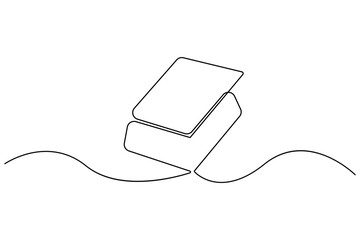 Obraz premium One line drawing of opened book in minimalist continuous style isolated on clean white background for education and literature design 