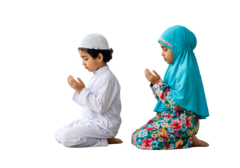 Muslim Children in Prayer: Faith, Devotion, and Spirituality isolated on transparent background