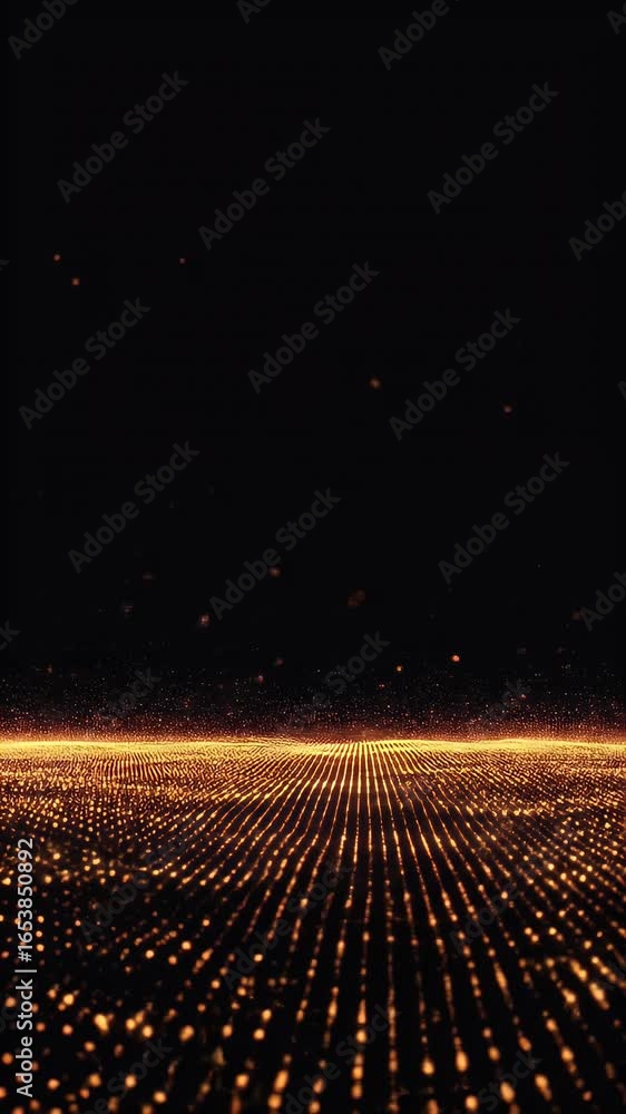 Poster 3d abstract digital grid with glowing orange particles background