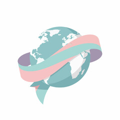 Stylized Earth globe wrapped in a flowing pastel pink, blue, and purple ribbon.