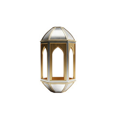Obraz premium A traditional metallic Arabic lantern with a silver dome and golden arched windows rendered in 3D. PNG Transparent