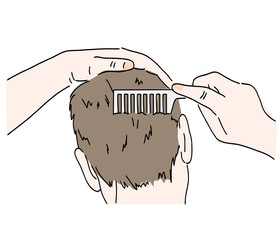 Back view of male grooming hair with comb illustration