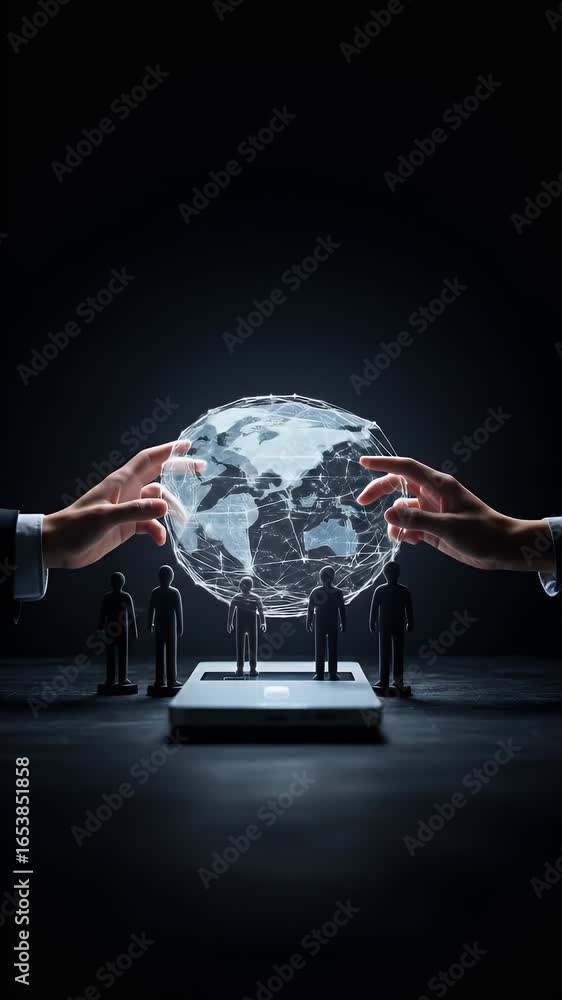 Poster 3d abstract global digital network technology connection world earth