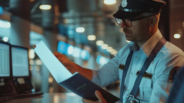 Immigration Officer Checking passport at border 4K Videos