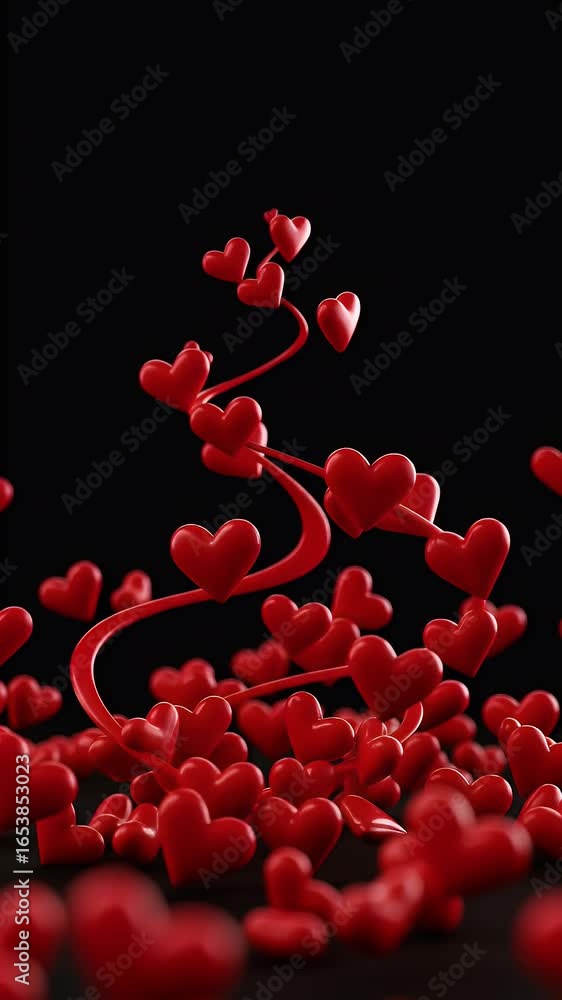 Poster 3d abstract red hearts floating motion background