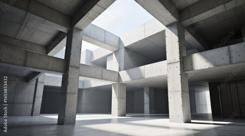 Poster abstract modern concrete architecture interior design geometric building structure empty space