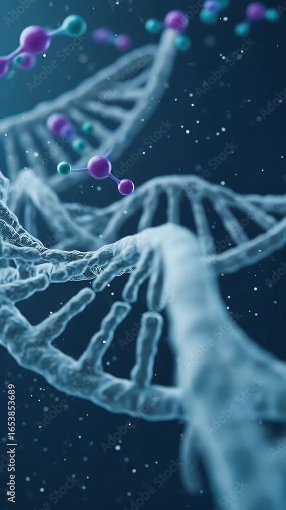 Aufkleber 3d animation of a dna double helix molecule with atoms floating