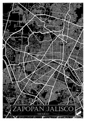 Obraz premium Zapopan Mexico City Street Map. downtown tourism, house art travel metropolis concept, travel art city, patriotic abstract banner, view office street Art