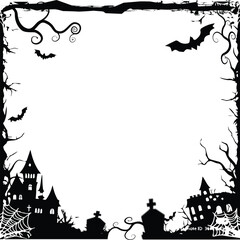 Square scary halloween frame art decoration illustration background vector
