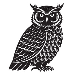 black owl Silhouette Vector, High Quality Illustration on White Background