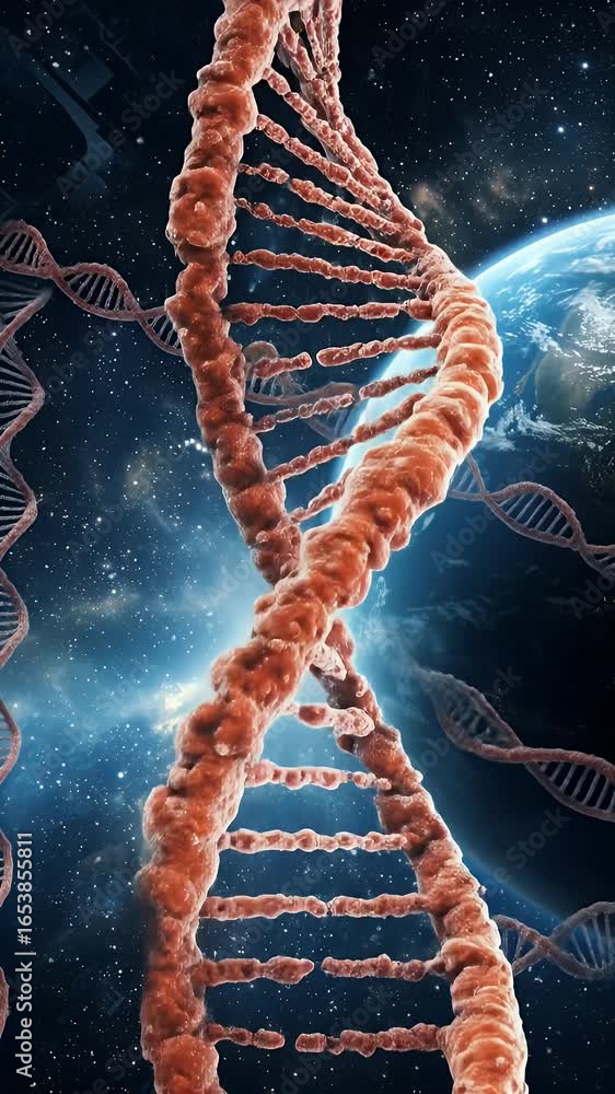 Aufkleber 3d helix dna structure in space with earth planet background animation