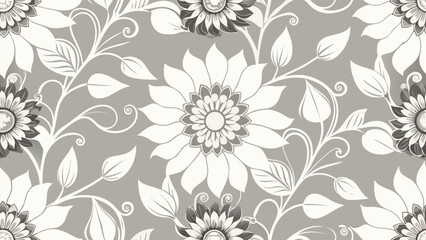 Elegant seamless pattern with delicate floral elements and abstract shapes