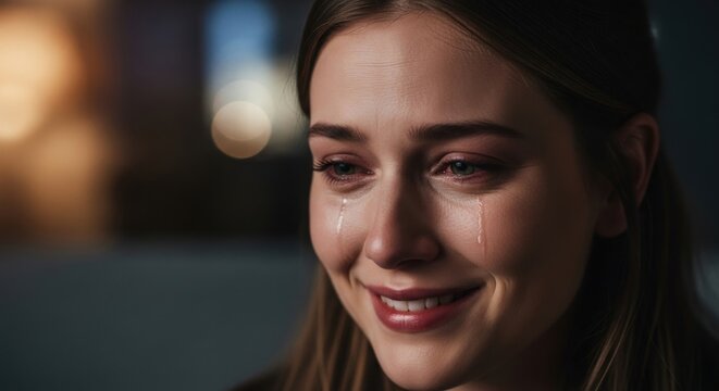 Emotional resilience expressed through smile, tears symbolizing complex feelings