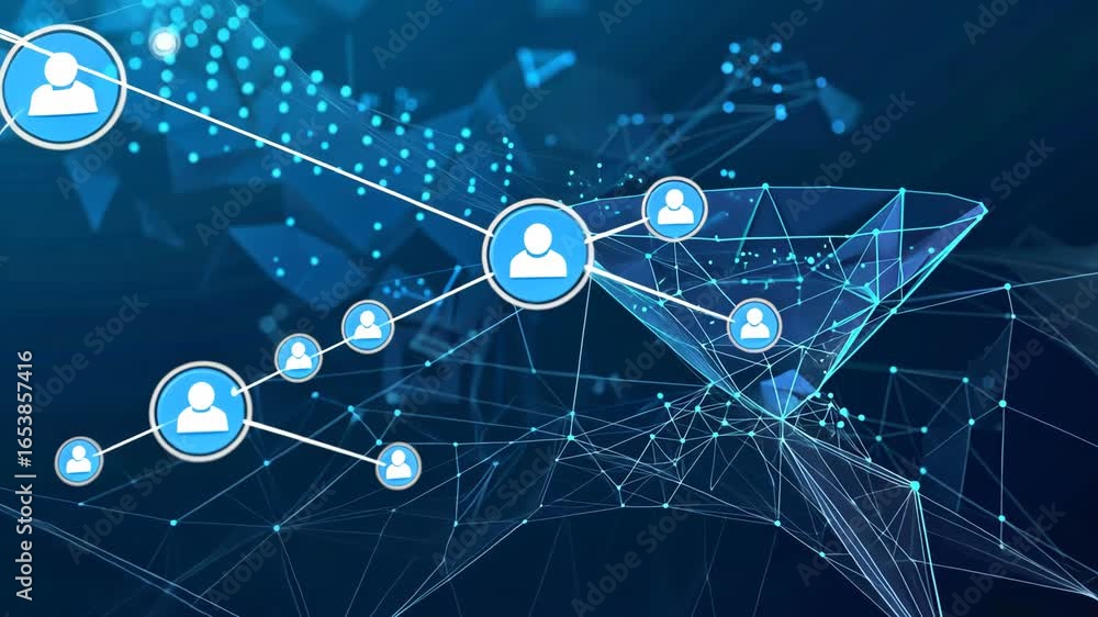Poster techno blue data funnel vector, marketing and analytics flow