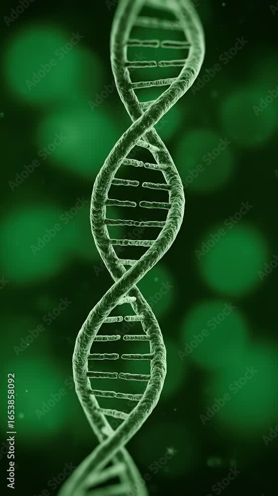 Poster 3d realistic green dna helix structure with bokeh background