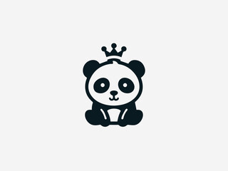 Naklejka premium Royal baby panda wearing crown on throne in majestic vector logo illustration