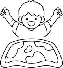 a boy who gets up and stretches