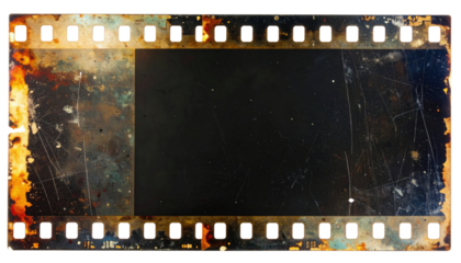 A vintage film strip featuring scratches and a dark central frame, evoking a sense of nostalgia and the history of cinematic art.