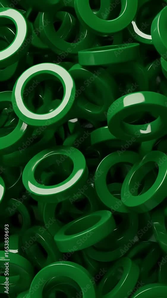 Poster 3d render of pile green rings abstract geometric pattern background