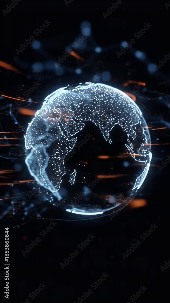 Poster 3d rendering of digital globe with blue glowing lights and network connections