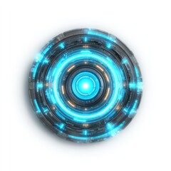Futuristic circular device with glowing blue rings