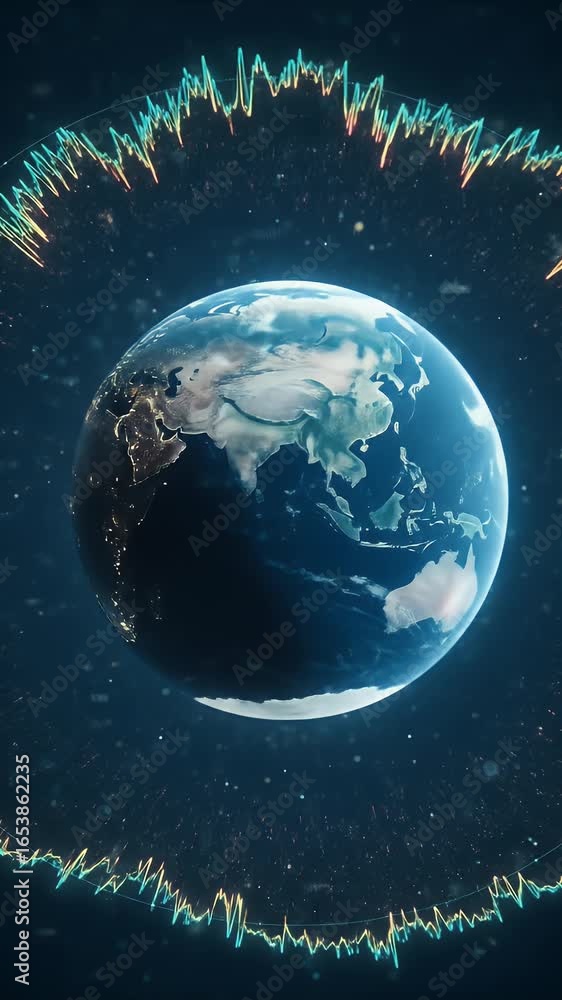 Poster abstract 3d animation of planet earth surrounded by data visualization elements