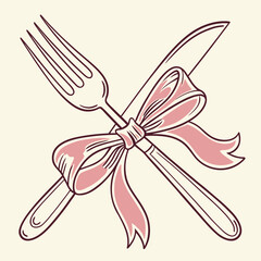 Tied Fork and Knife Utensils with Pink Ribbon
