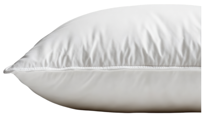 Fluffy white bed pillow with soft cotton fabric and piped seam detail.