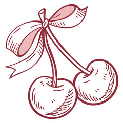 Vector art of two cherries tied with a ribbon isolated on white background, a delightful and sweet treat generative AI