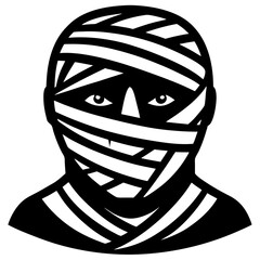 Mummy face wrapped in bandages silhouette vector illustration